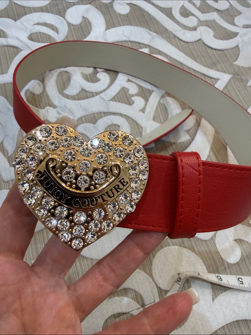 Juicy Couture Red Belt with Gold Crystal Heart Buckle - Picture 2 of 5